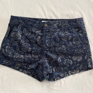 Abercrombie & Fitch floral corduroy shorts navy with gold sz 0